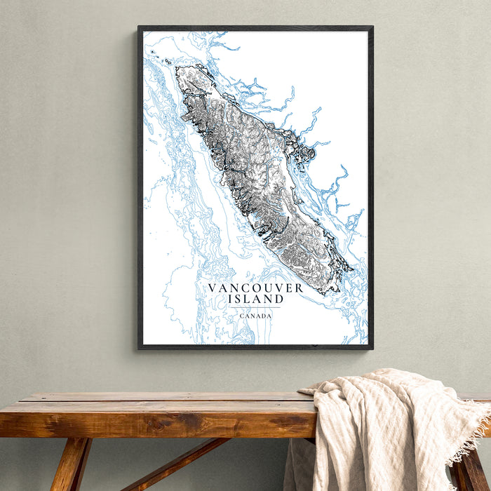 Vancouver Island Contour Map Print: Coastal Wall Art Poster, Ocean Bathymetry