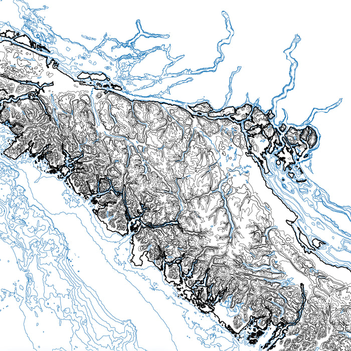Vancouver Island Contour Map Print: Coastal Wall Art Poster, Ocean Bathymetry