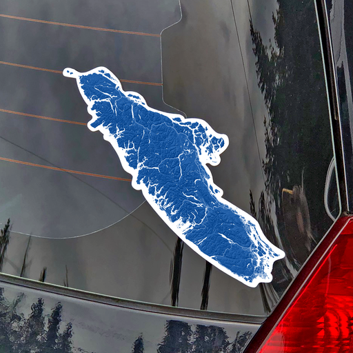 Vancouver Island blue topographic vinyl decal by Maps As Art.
