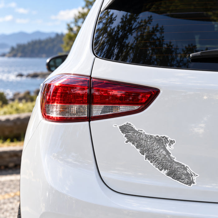 Vancouver Island Topographic Vinyl Sticker: Black & White, Waterproof
