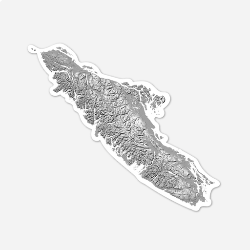 Vancouver Island BC Canada vinyl decal with a black and white topographic landscape design by Maps As Art.