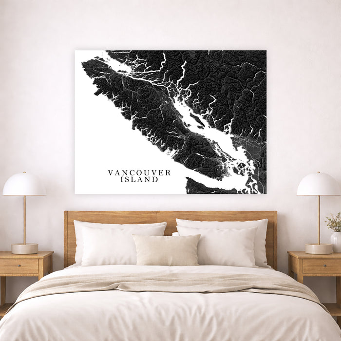 Vancouver Island Canada Black and White Relief Map Print