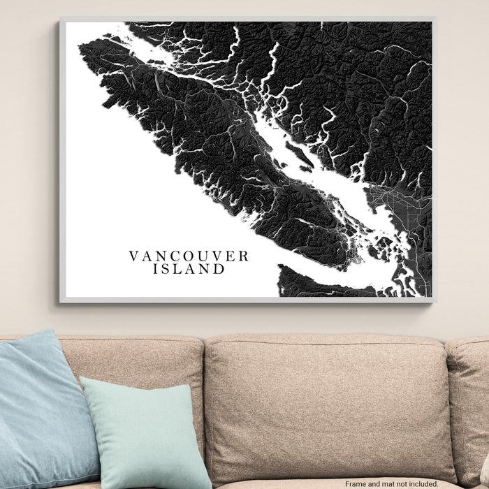 Vancouver Island Canada Black and White Relief Map Print