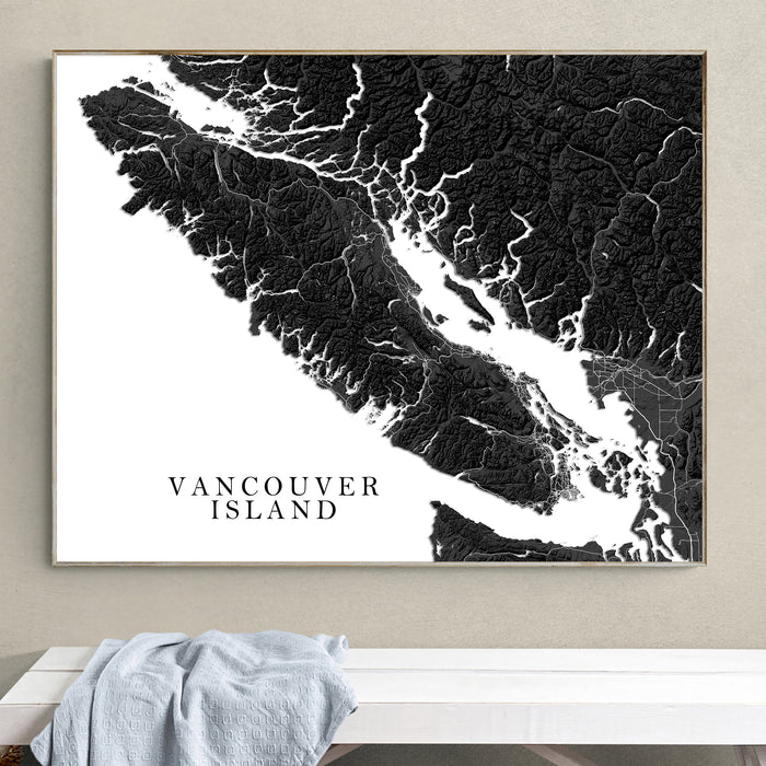 Vancouver Island Canada Black and White Relief Map Print