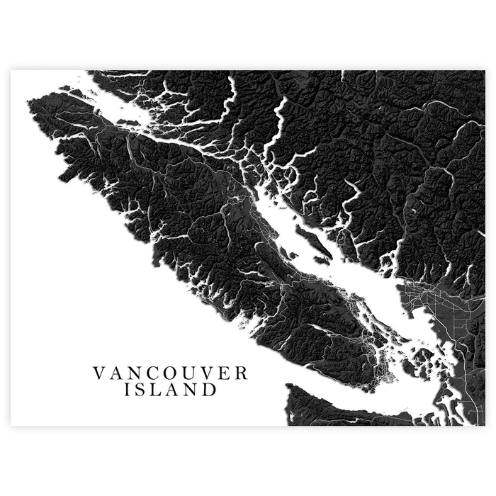 Vancouver Island Canada Black and White Relief Map Print