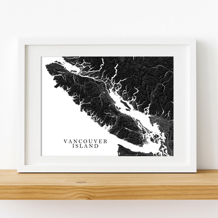 Vancouver Island Canada Black and White Relief Map Print