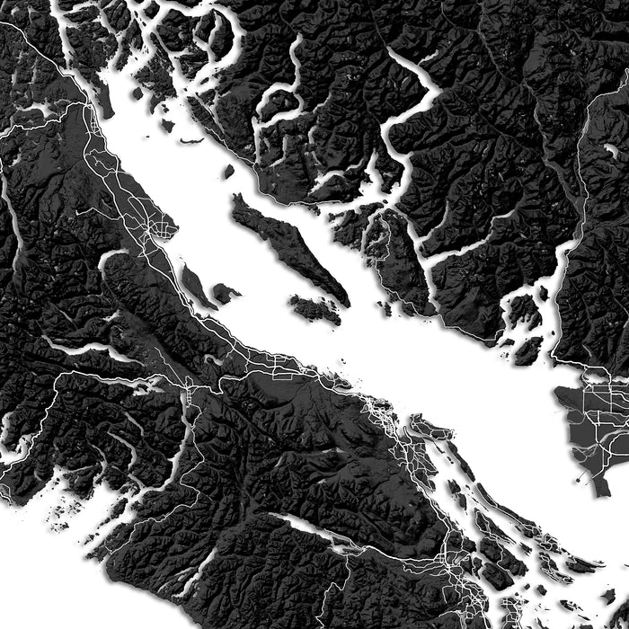 Vancouver Island Canada Black and White Relief Map Print