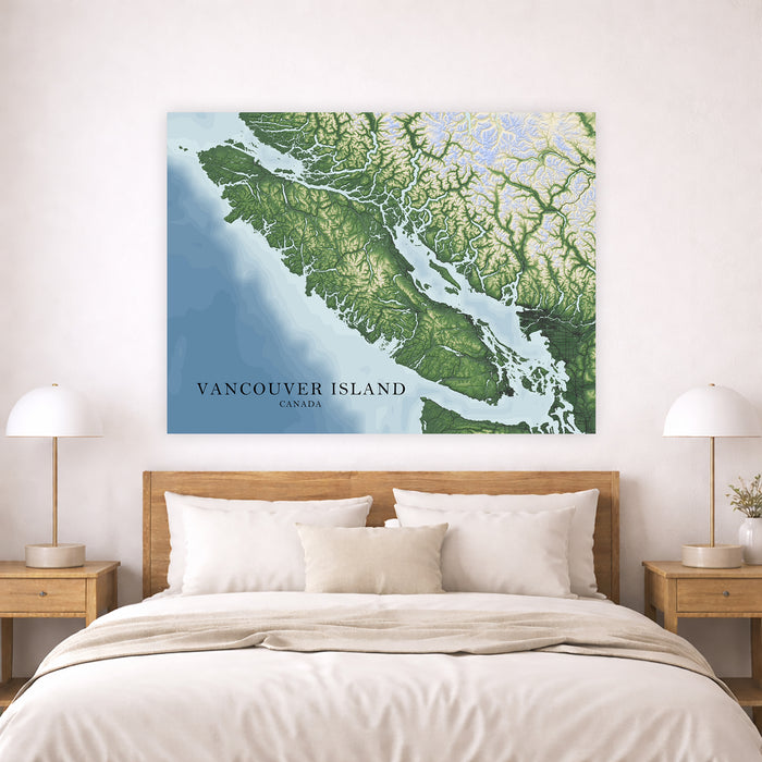 Vancouver Island BC Canada Topographic Map Wall Art Print, Victoria Nanaimo Gulf Islands