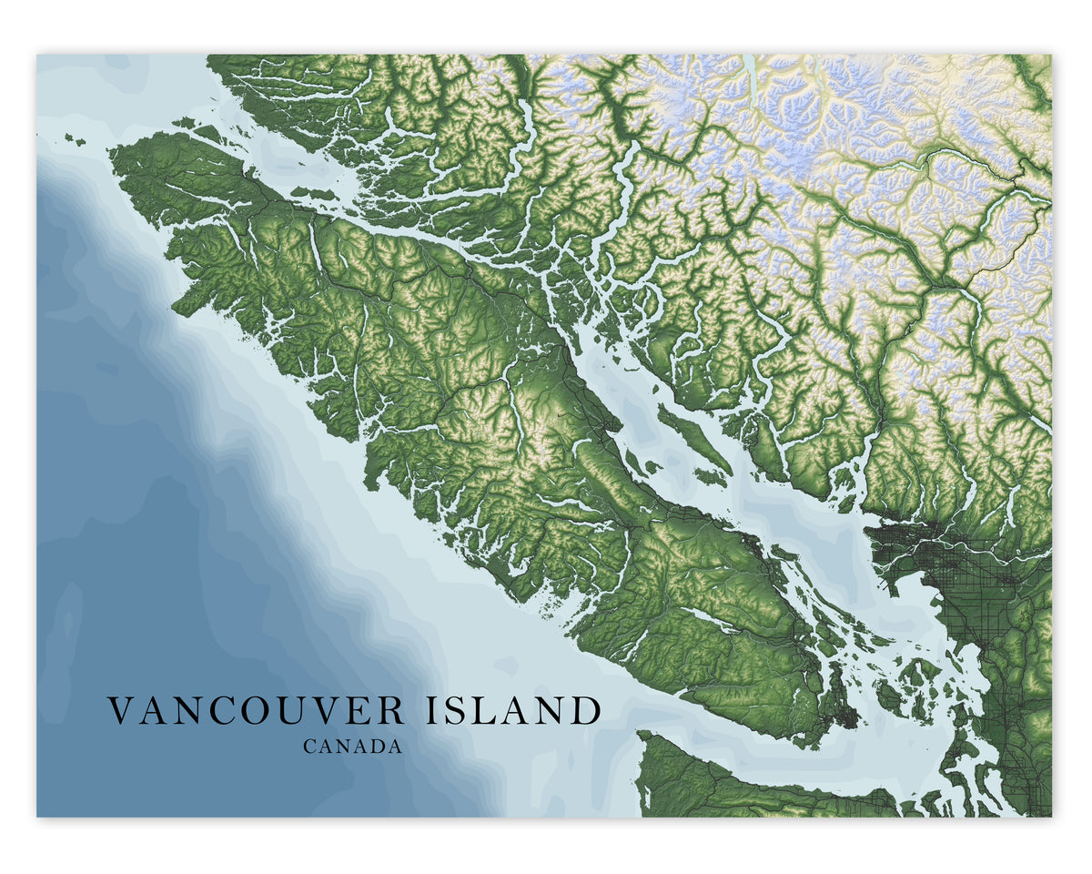 Vancouver Island BC Canada Regional Topographic Map Wall Art Print Pos ...