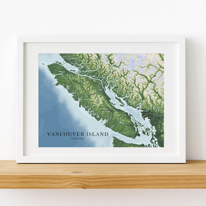 Vancouver Island BC Canada Topographic Map Wall Art Print, Victoria Nanaimo Gulf Islands