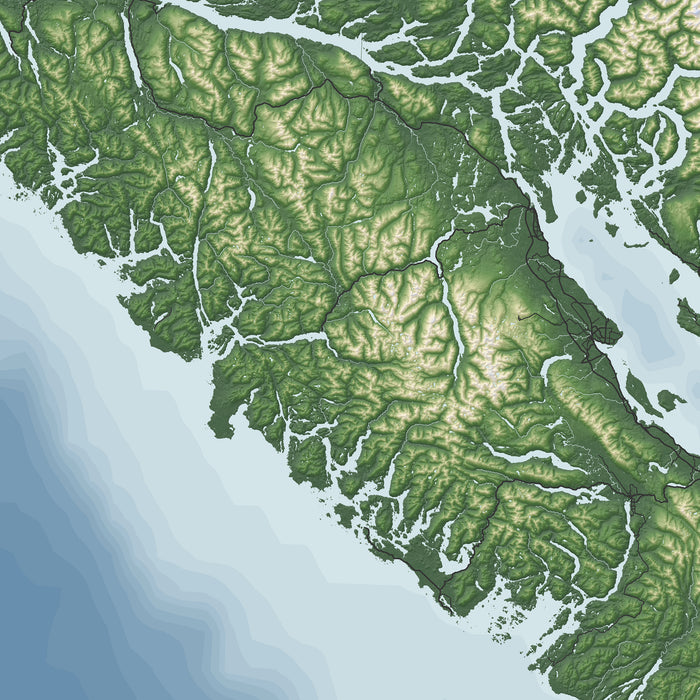 Vancouver Island BC Canada Topographic Map Wall Art Print, Victoria Nanaimo Gulf Islands