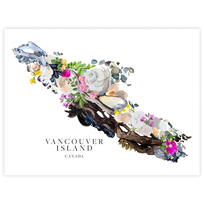 Vancouver Island Beach Map Art: Hand-Drawn Coastal Print