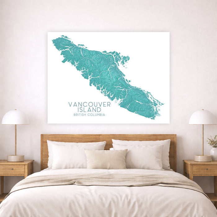 Vancouver Island Canada Turquoise Relief Map Wall Art Print: Tofino Victoria Nanaimo