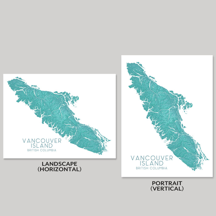 Vancouver Island Canada Turquoise Relief Map Wall Art Print: Tofino Victoria Nanaimo