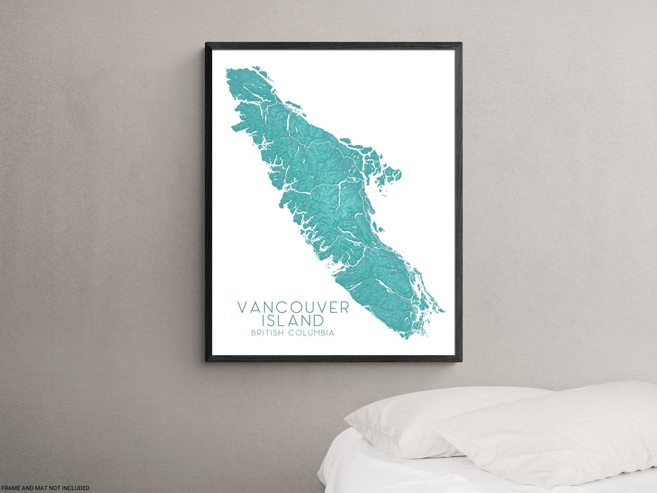 Vancouver Island Map Print, Turquoise Topographic Canada Maps, Tofino Victoria BC