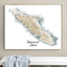 Framed map of Vancouver Island on a wall above a white surface with a gray towel.