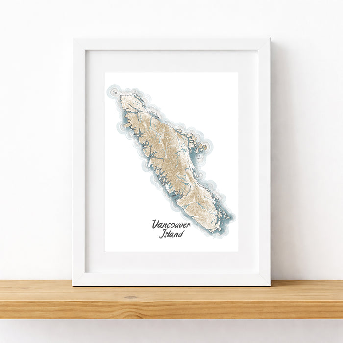 Framed map of Vancouver Island on a white background