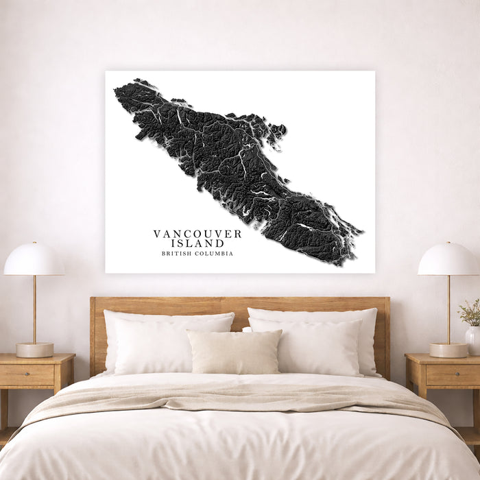 Vancouver Island Map Art Print Poster: Modern Black and White Design