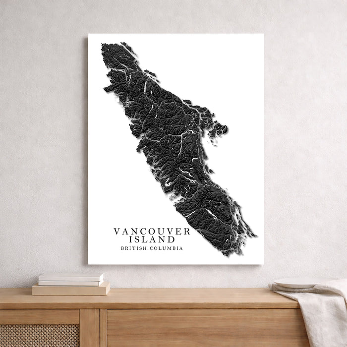 Vancouver Island Map Art Print Poster: Modern Black and White Design