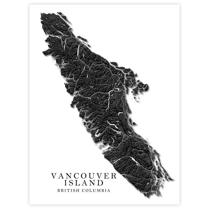 Vancouver Island Map Art Print Poster: Modern Black and White Design