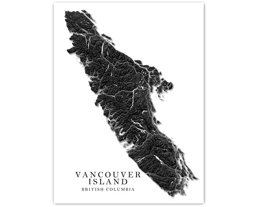 Vancouver Island, BC, Canada black and white map art print designed by Maps As Art.