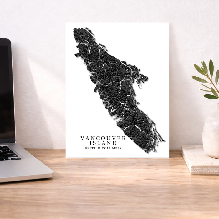 Vancouver Island Map Art Print Poster: Modern Black and White Design