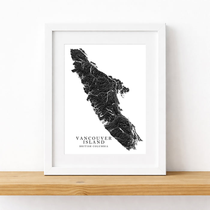 Vancouver Island Map Art Print Poster: Modern Black and White Design