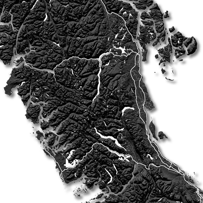 Vancouver Island Map Art Print Poster: Modern Black and White Design