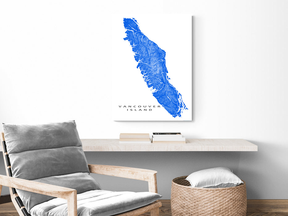 Vancouver Island map print with natural landscape and main roads designed by Maps As Art.