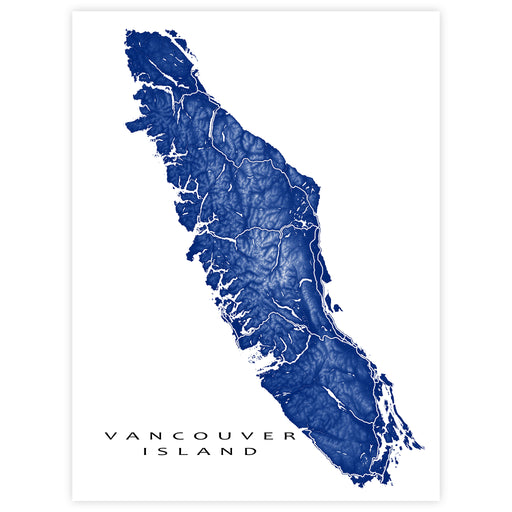 Map of Vancouver Island in blue on a white background