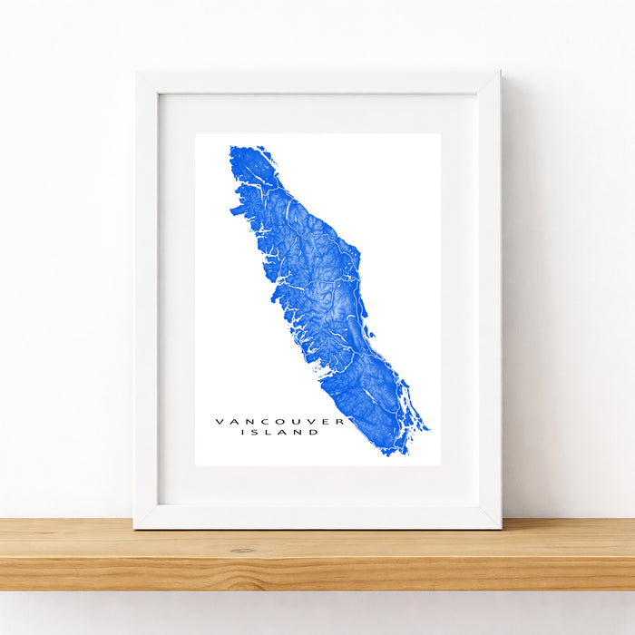 Framed map of Vancouver Island on a white wall