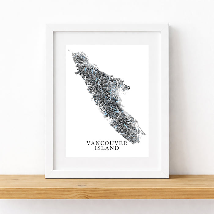 Framed map of Vancouver Island on a white background