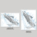 Two maps of Vancouver Island, one in landscape and one in portrait orientation, on a gray background.