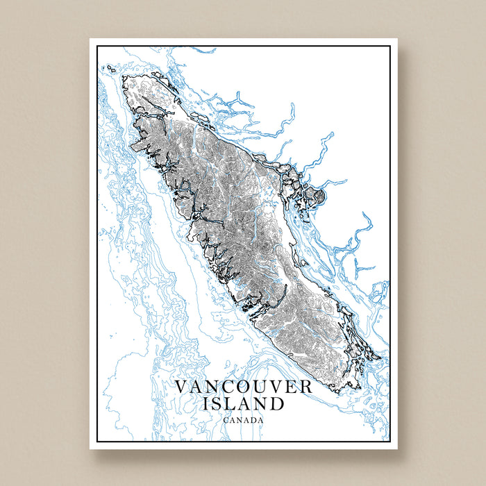 Map of Vancouver Island, Canada on a beige wall