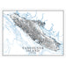 Map of Vancouver Island, Canada with topographic details on a white background