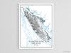 Vancouver Island, British Columbia Canada map art print with a line-art design, detailed topographic features (contours) and water-bodies.