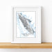 Framed map of Vancouver Island, Canada on a white background