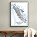 Framed map of Vancouver Island on a wall above a wooden bench.