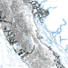 Topographic map of a coastal region with blue contour lines