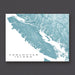 Map of Vancouver Island in light blue on a dark gray background
