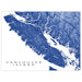 Map of Vancouver Island in blue and white