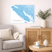 Living room with a map of Vancouver Island on the wall, a couch, and a wooden cabinet.