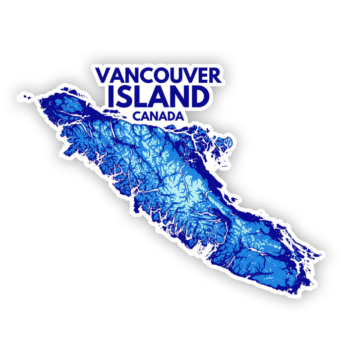 Vancouver Island Canada Sticker: Blue Topographic Map Art Vinyl Decal