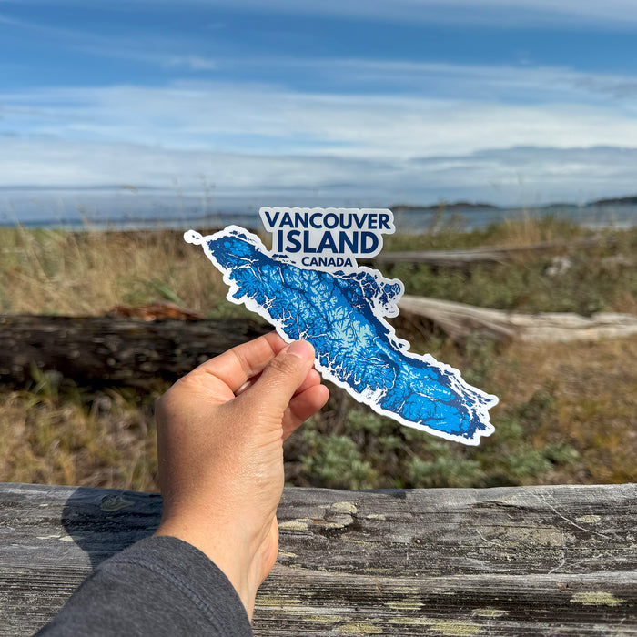 Vancouver Island Canada Sticker - Blue Topographic Map Art Vinyl Decal
