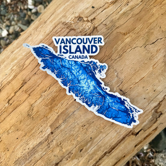 Sticker of Vancouver Island, Canada on a wooden surface