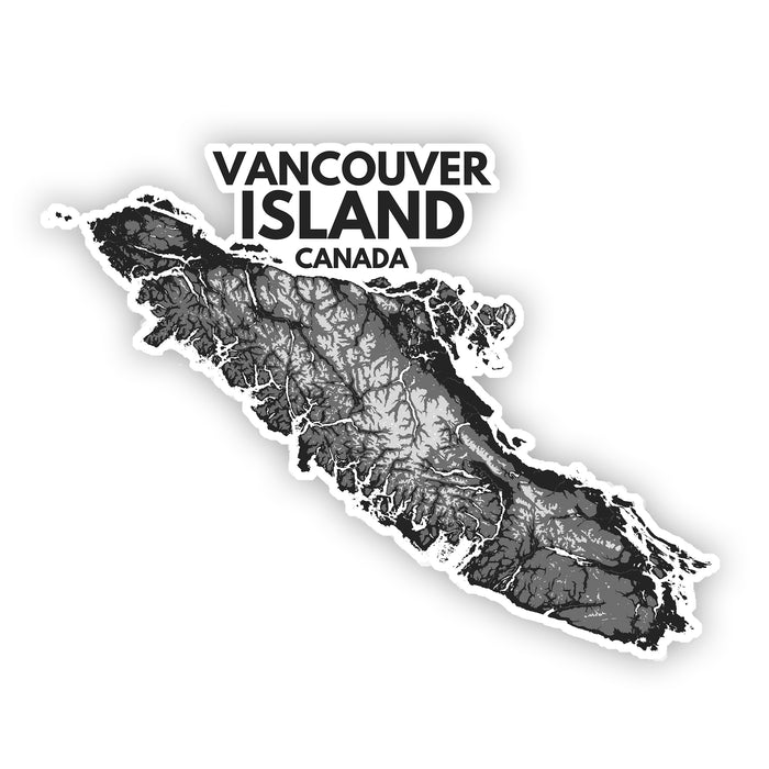 Vancouver Island Sticker: Black & White Topographic Map Art Vinyl Decal