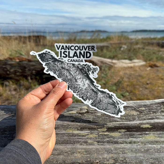 Vancouver Island Sticker - Black & White Topographic Map Art Vinyl Decal