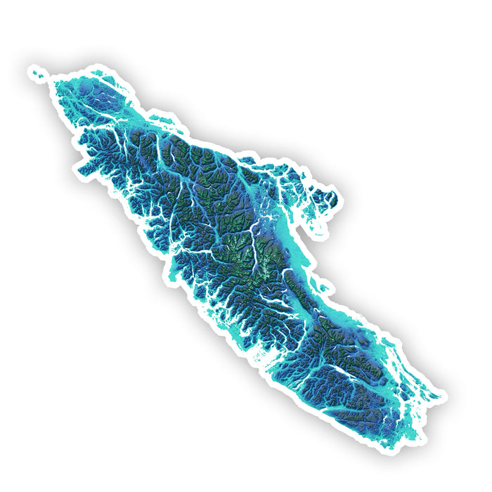 Vancouver Island Topographic Vinyl Decal: Blue & Turquoise, Waterproof