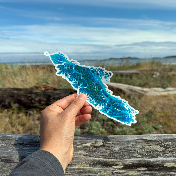 Vancouver Island Canada Sticker - Blue Green Topo Map Art Vinyl Decal