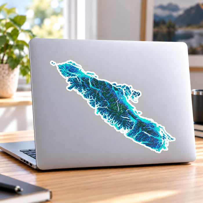 Vancouver Island Topographic Vinyl Decal: Blue & Turquoise, Waterproof